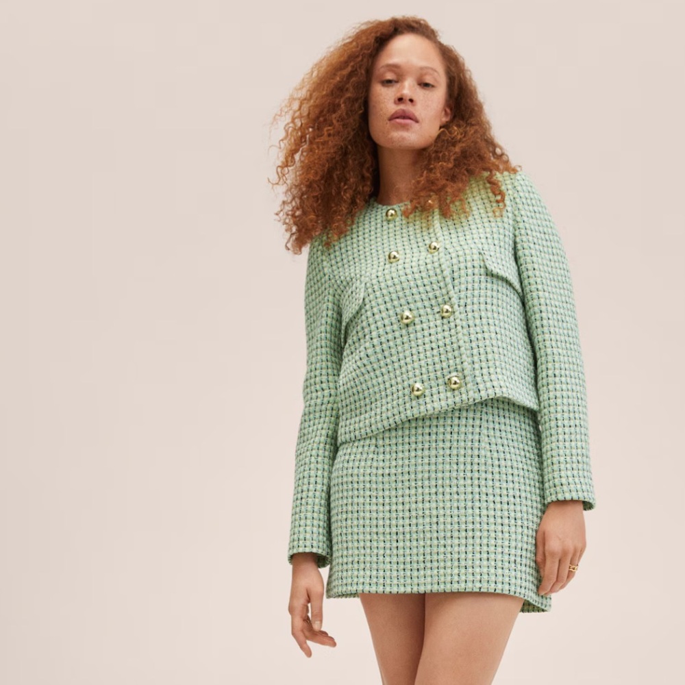 Mango double-breasted tweed blazer